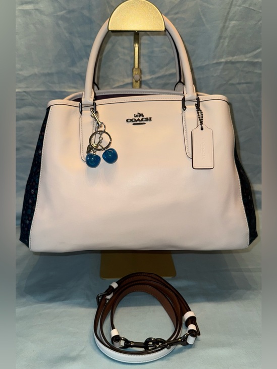 Coach Handbags - COACH F59442 Margot Carryall White Floral Satchel With Blue Cherry Charm